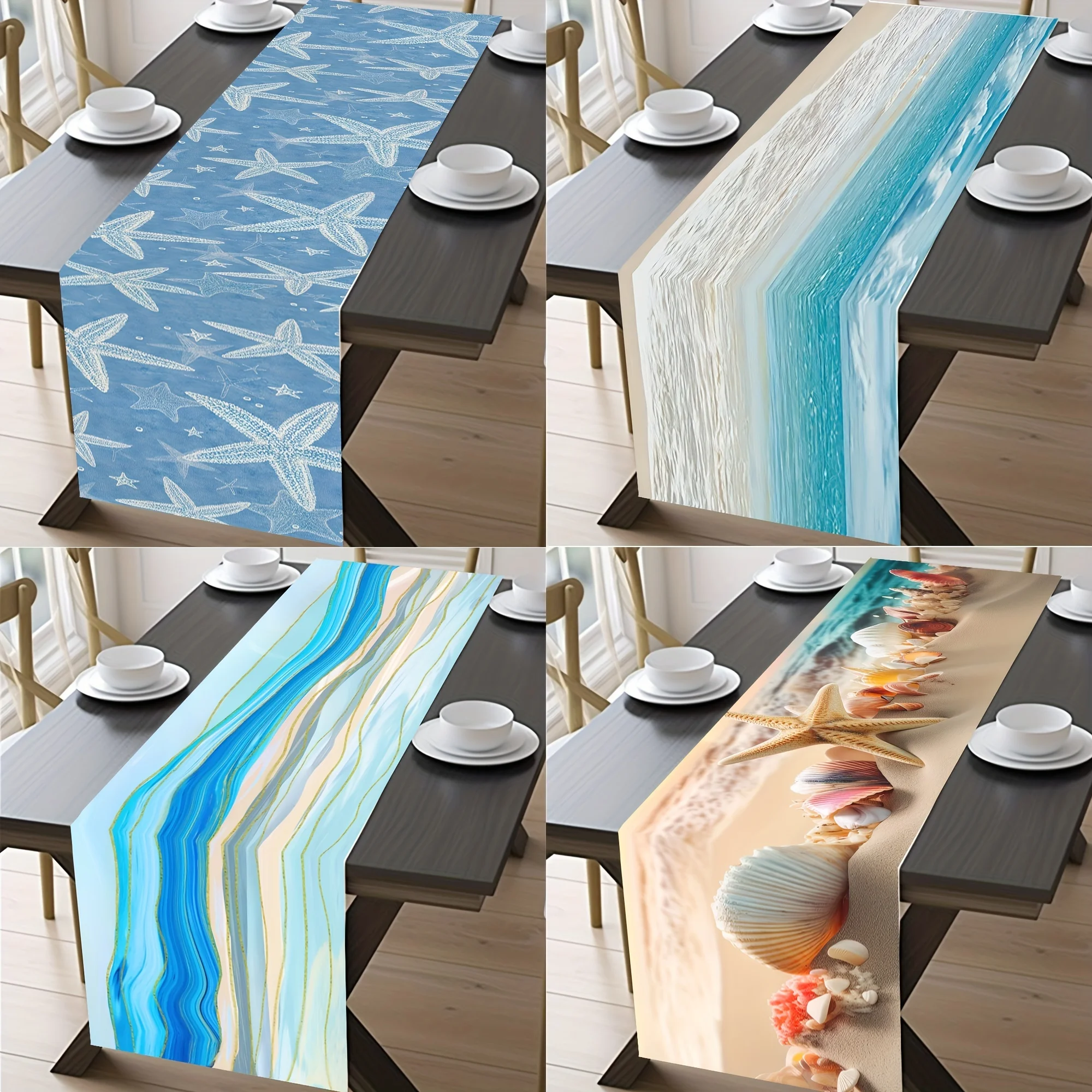 1pc Tropical Ocean Beach Table Runner for Family Dinners Linen Materia Kitchen Thanksgiving Outdoor Garden Party Accessory