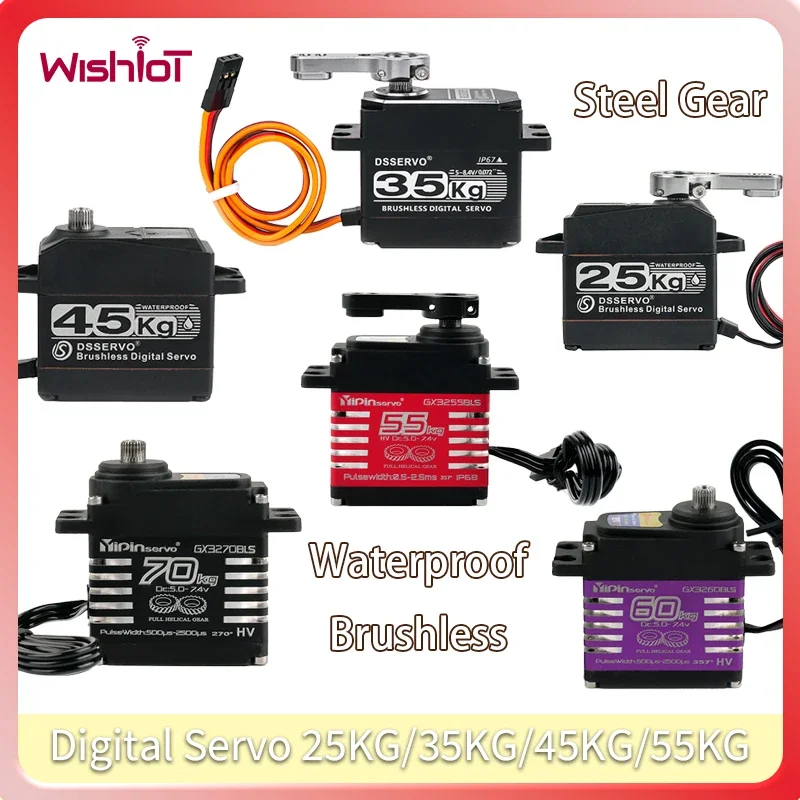 

Digital Servo 25KG-70KG Steel Gear Brushless Motor 180/270/360 Degree with 25T Arm Waterproof Servos for DIY Car Robot Toys