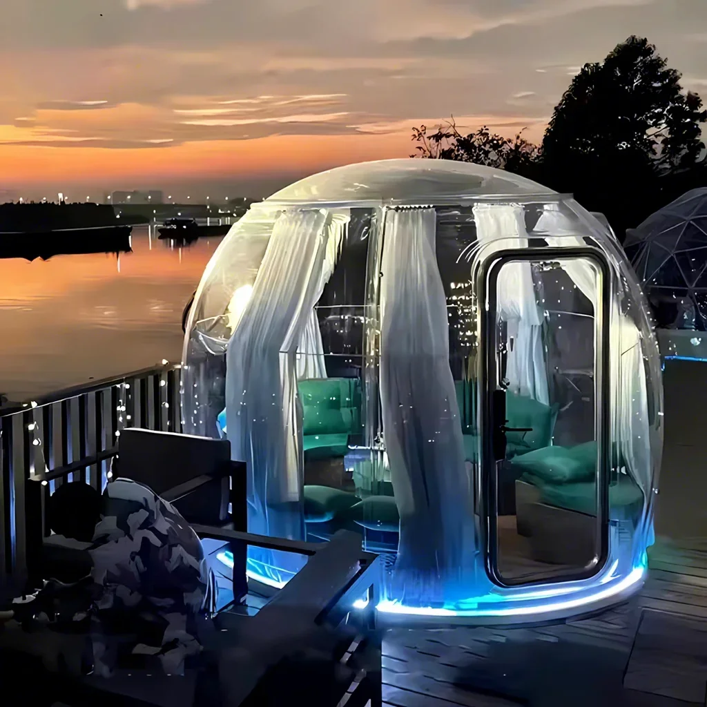 Maison conteneur, Chambre bulle extérieure, Chambre bulle en aluminium pour glamping, Hôtel igloo éc