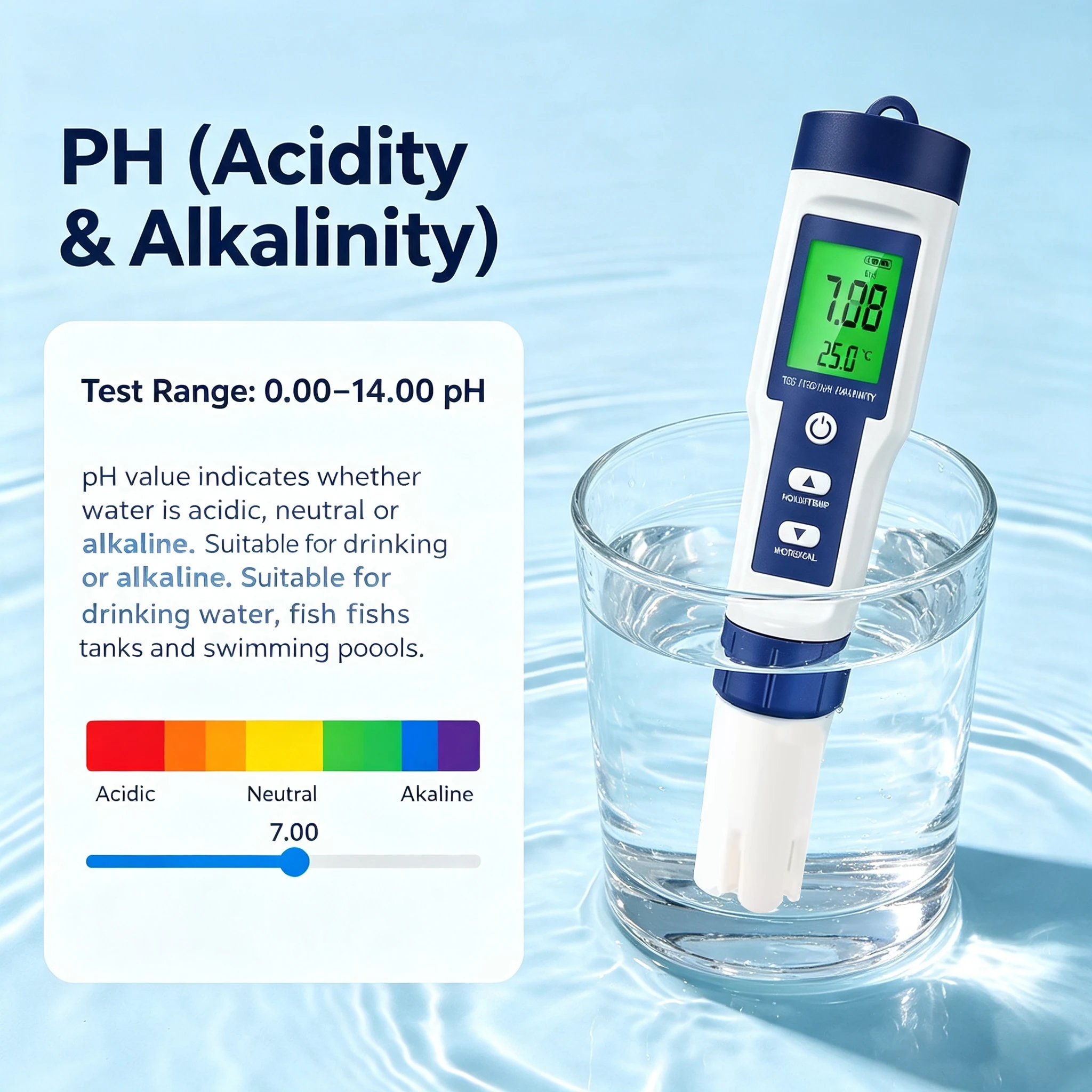 5-in-1 Digitaler Wasserqualitätstester-Stift PH TDS EC Messgerät mit Hintergrundbeleuchtung für Aquarium-Wassertemperatur-Tester – Detail 2