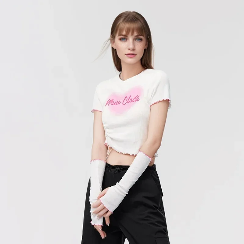 Semir T-shirt Women Short Tops Tight 2024 Summer New Short-sleeved Printed Stringy Selvedge Drawstring Sweater Tee shirts