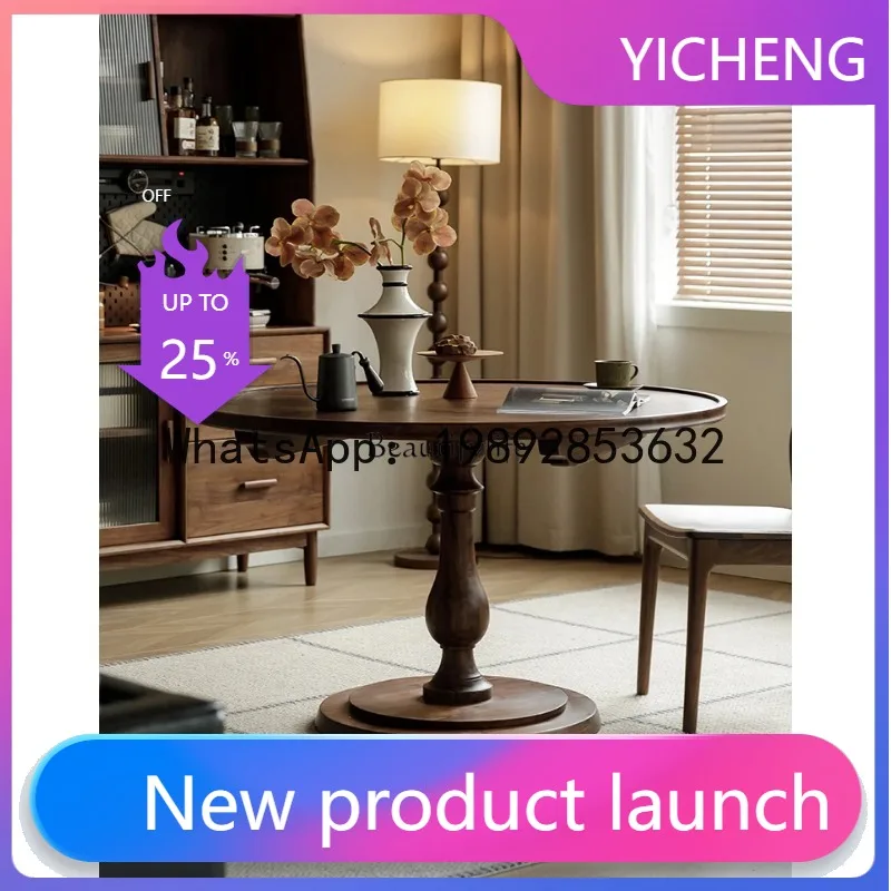 

black walnut solid wood small round table French retro round dining table coffee table