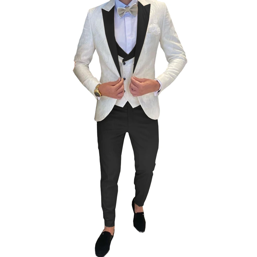 Ivory Men's Wedding Groom Suit 3 Piece Jacket Pants Vest Formal Tuxedo Elegant Men's Custom Suit