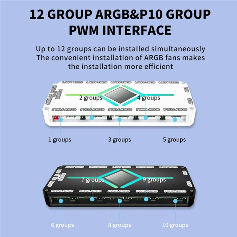 B03B-12 Port ARGB +10 Port PWM Magnetic Suction Hub With Remote Control PWM & ARGB Hub Splitter For PC Fan Hub Splitter