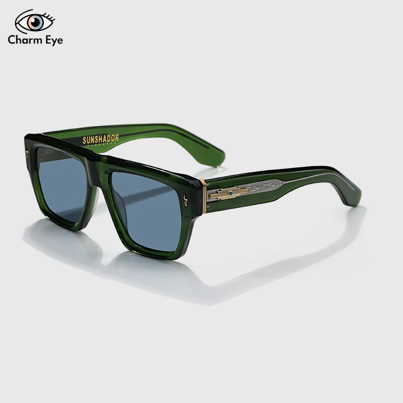 

New Men Sunglasses Green Frame Blue Lens Acetate Square Fashion Brand SACOMA Outdoor Drive UV400 Women High Quality Sun Glasses