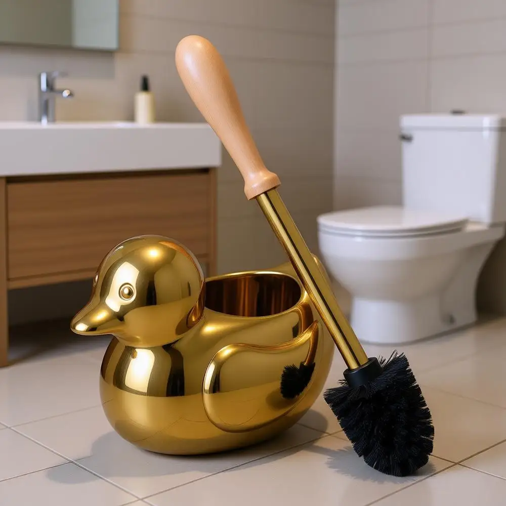 

Набор щеток для унитаза в форме утки с деревянной и стальной ручкой, золотая щетка для декора и хранения в ванной комнате
