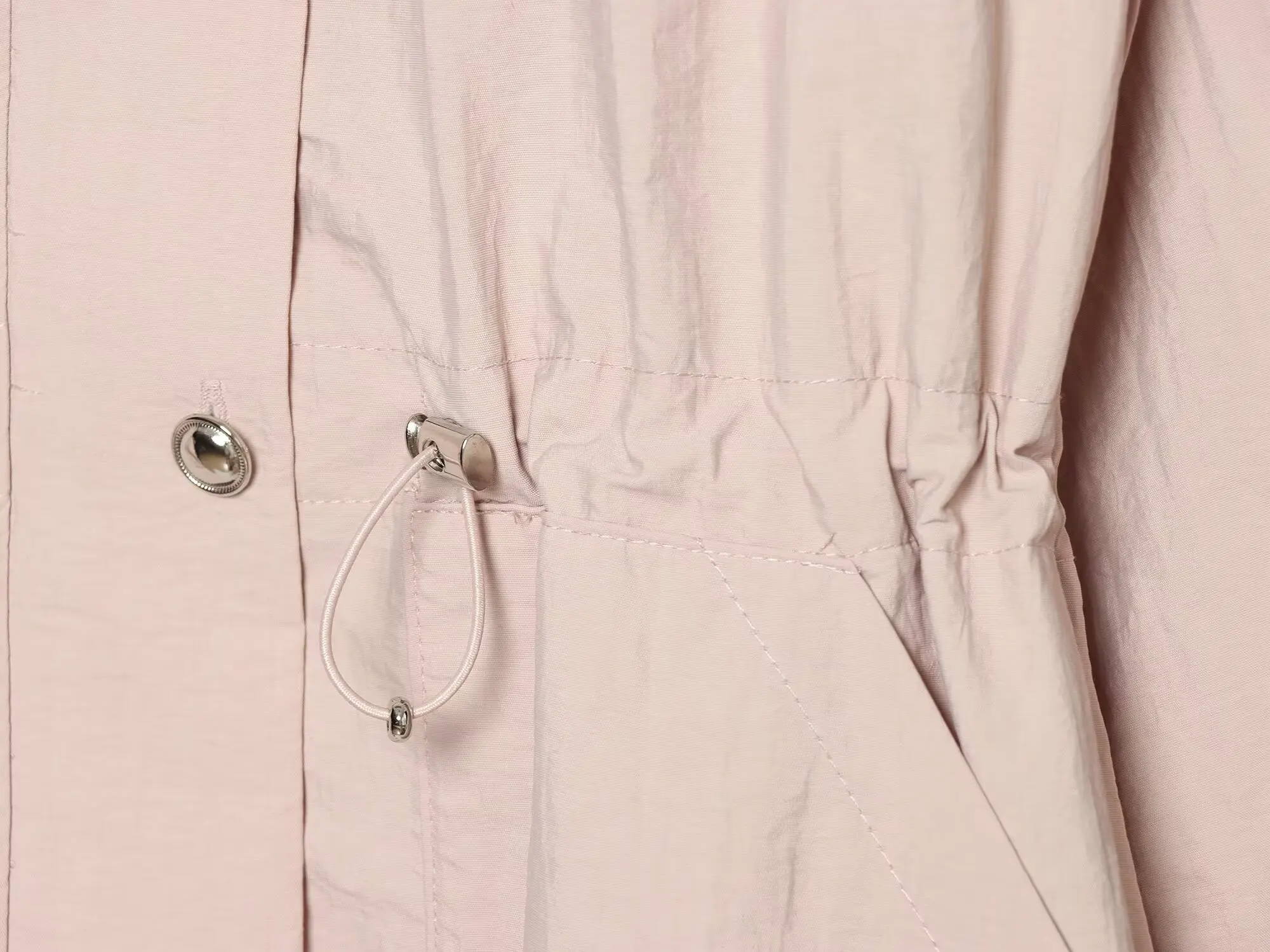 Women Stand Elegant Pink Trench Jacket Spring Fall Female Waist Drawstring Long Sleeved Pockets Coats Lady Casual Loose Jackets - view 5
