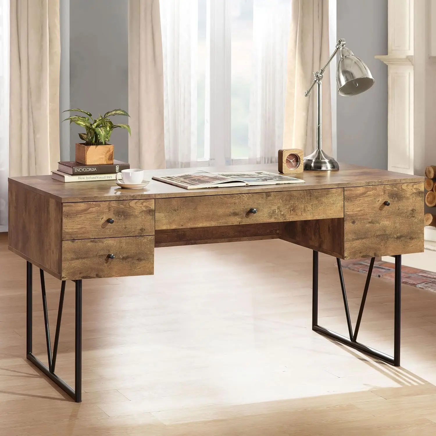 Coaster ตกแต่งบ้าน Analiese Rustic 63 นิ้ว 4 ลิ้นชัก Home Office คอมพิวเตอร์เขียนโต๊ะศึกษาตารางจัดเก็บข้อมูลออกแบบ