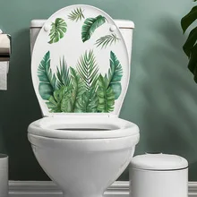 Green Plant Leaves Wall Sticker Bathroom Toilet Sticker WC Self Adhesive Mural Beautify Flower Home Decoration Decals bathroom