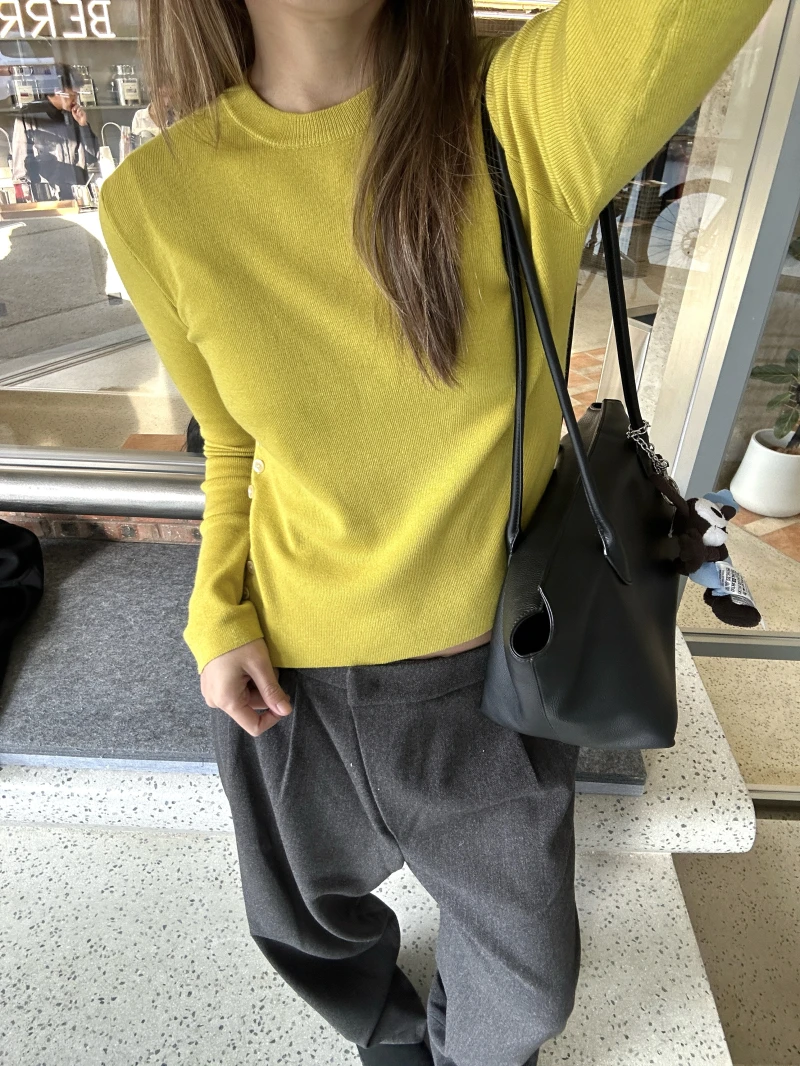 

Женский шерстяной трикотажный пуловер Ele Slim Fit с круглым вырезом, на пуговицах, с боковым разрезом, длинными рукавами, зимний, модный