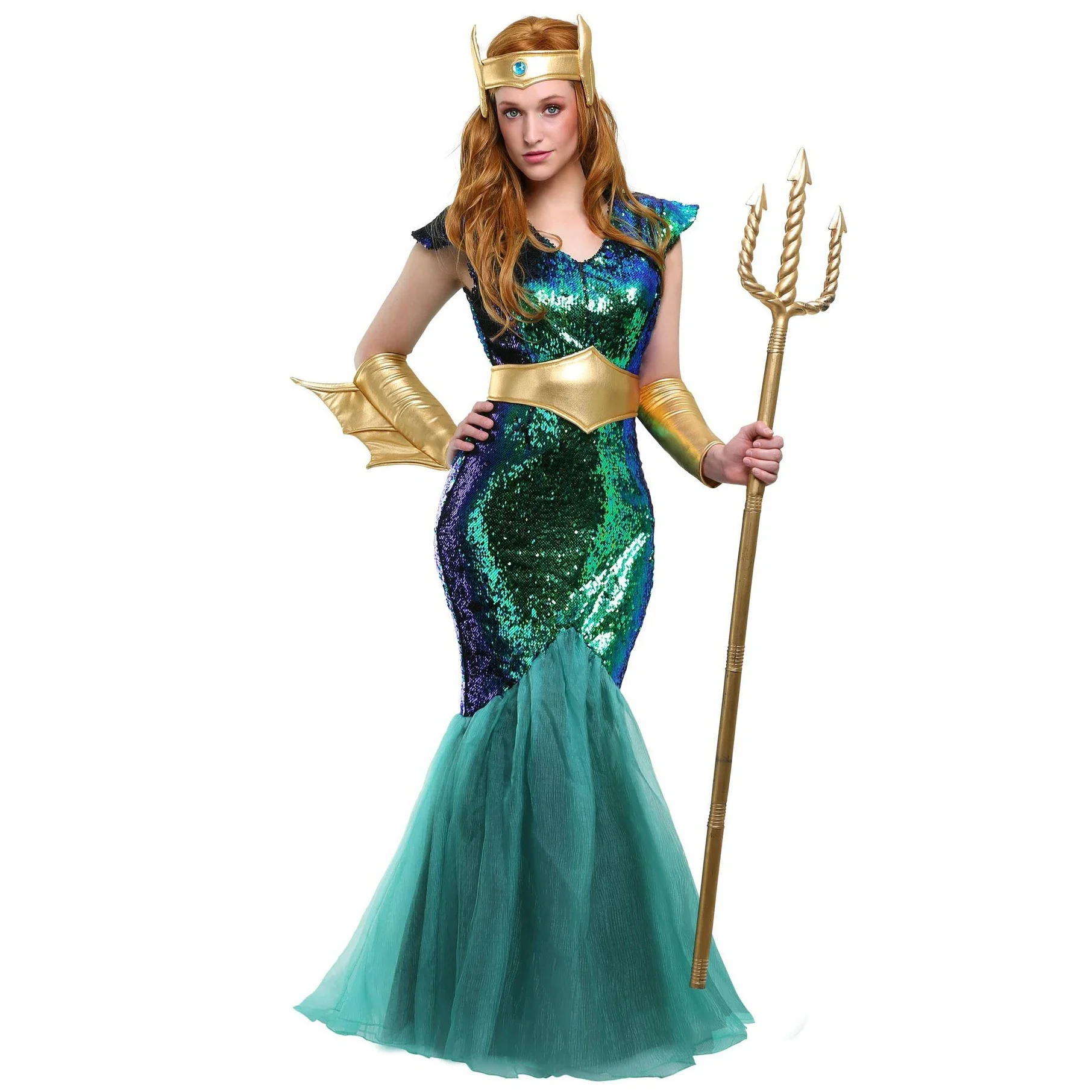 Carnival Poseidon Costumes For Women Sea Siren Mermaid Queen Dress Adult Men King Cosplay Costume Egypt Egyptian Pharaoh Outfits