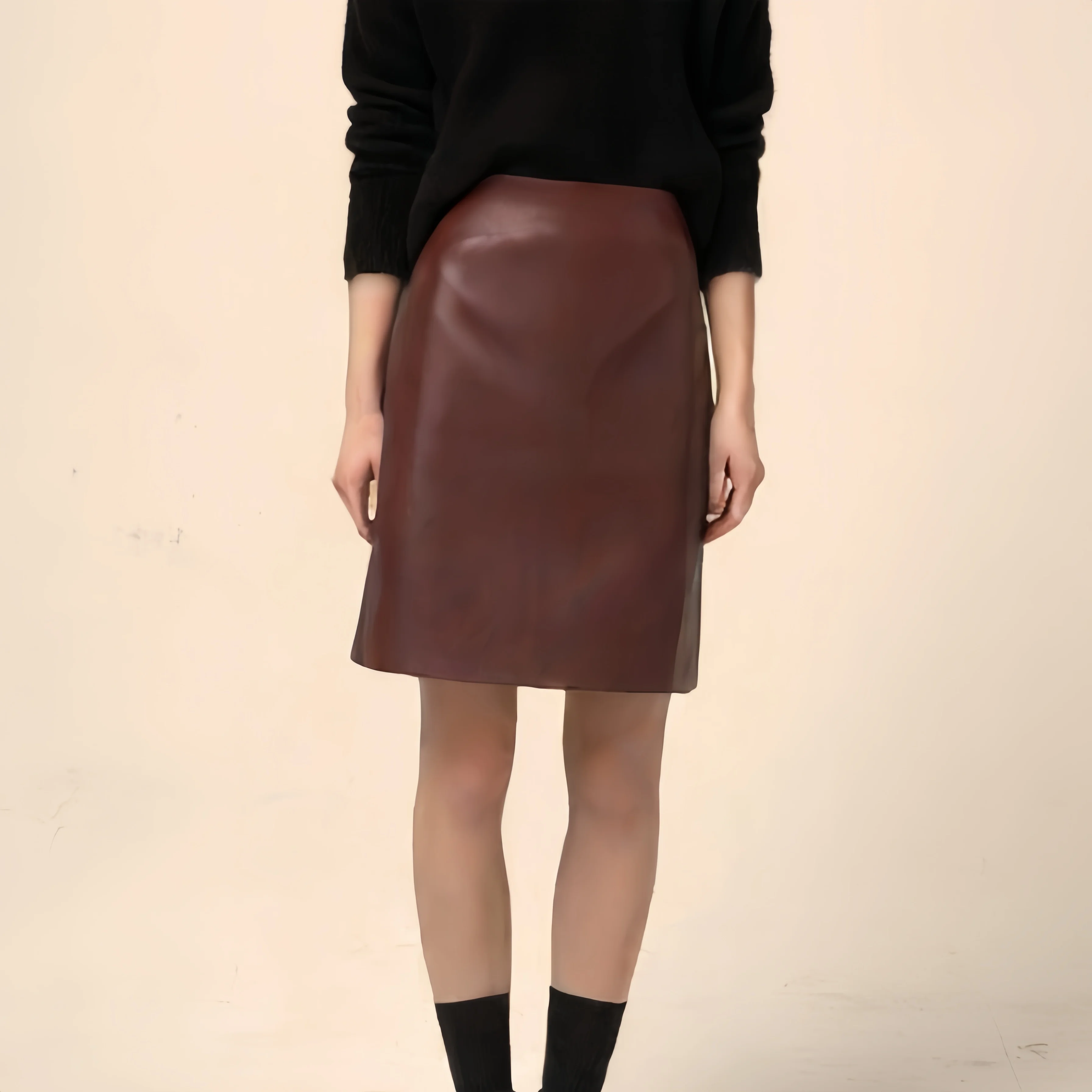 

Tap&Go Women's Spring/Summer New Fashion Faux Leather Midi Skirt Timeless Design Fashionable Look Casual and Versatile