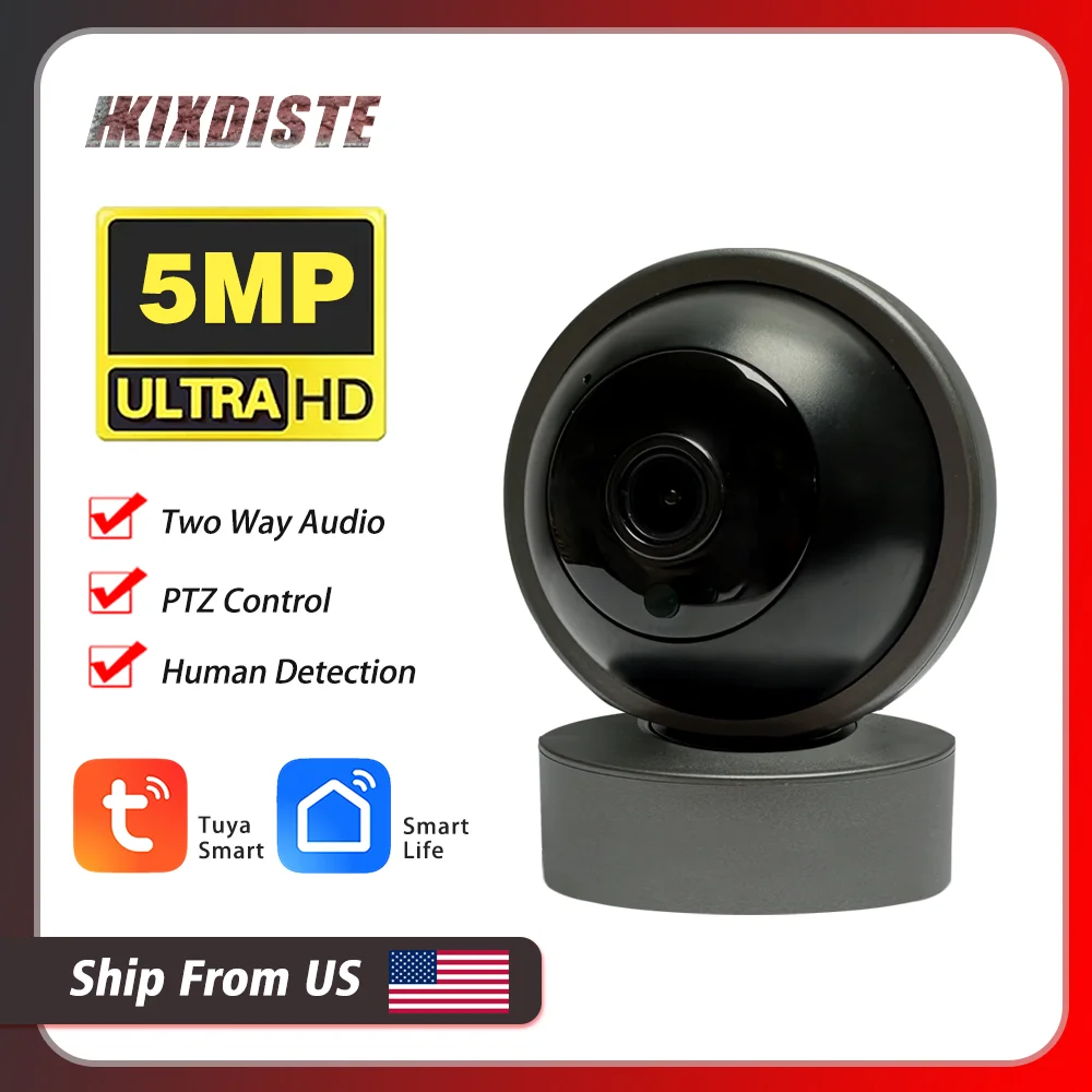 

5MP Wi-Fi PTZ камера безопасности Крытый ИК-видение Беспроводная радионяня Двусторонняя аудиосистема видеонаблюдения IP-камера Tuya Smart