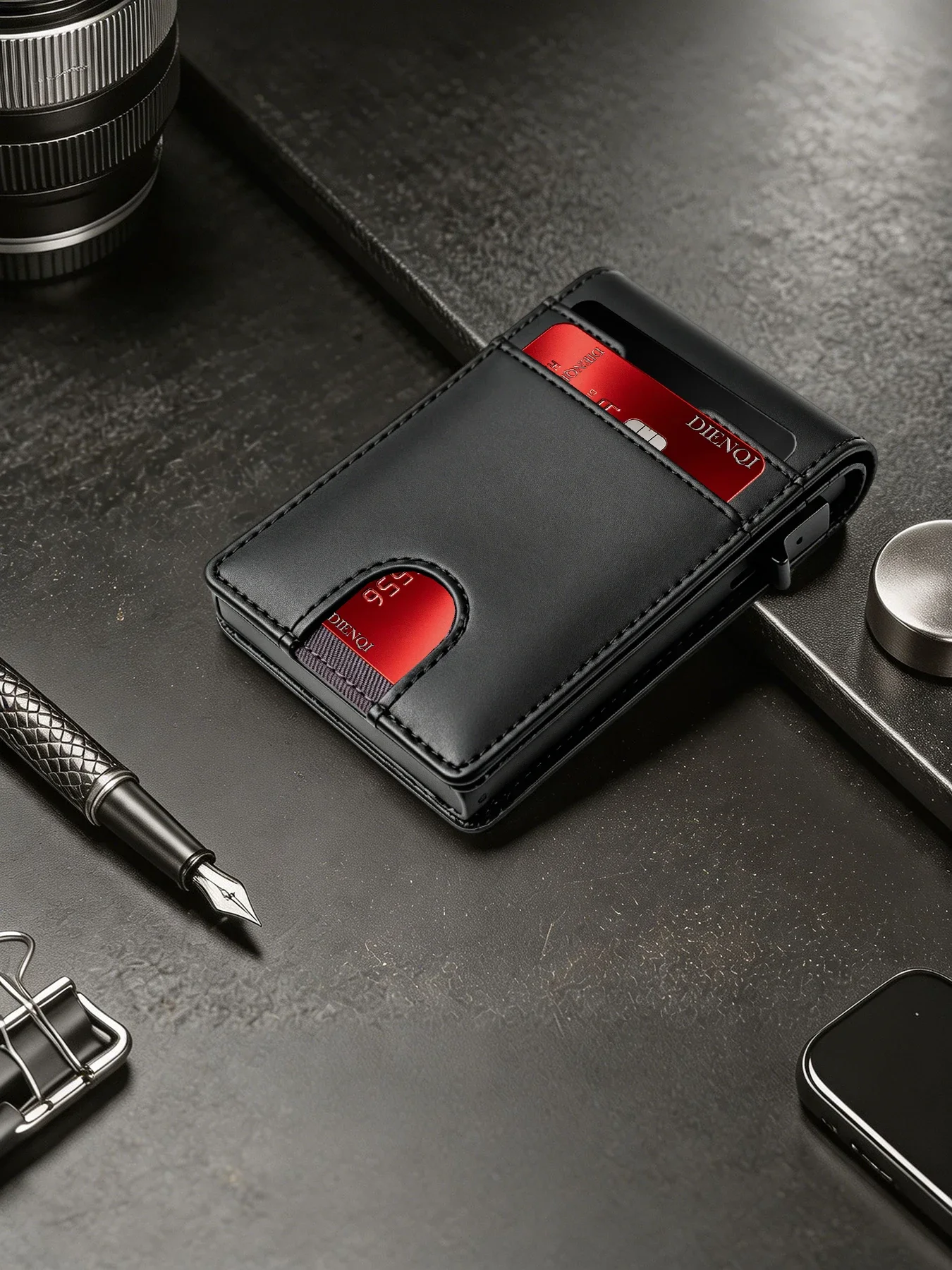 Kreditkartenetuis aus Carbon für Herren, Ausweishalter, Pop-Up-Metallgehäuse, Ausweiskartenhalter, Reisepasshalter, minimalistische Geldbörsen für Damen – Detail 9