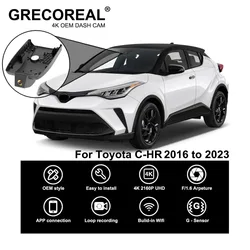 GRECOREAL 4K Dash Cam Front and Rear 2160P WiFi Car Camera Dual Dashcam APP Control Plug Play Compatible with Toyota C-HR CHR