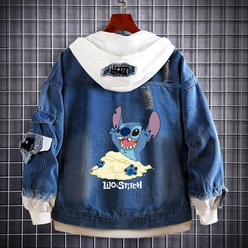 New Creative Anime Lilo & Stitch giacca di jeans uomo donna Harajuku Deep Blue Jacket felpa con cappuccio ragazzi ragazze Streetwear cappotti