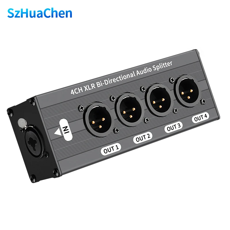 1x4 XLR symmetrischer Audio-Splitter mit Verriegelungsanschlüssen, Metallgehäuse, Verstärker-Verteiler für Mikrofon, Mixer, Verstärker