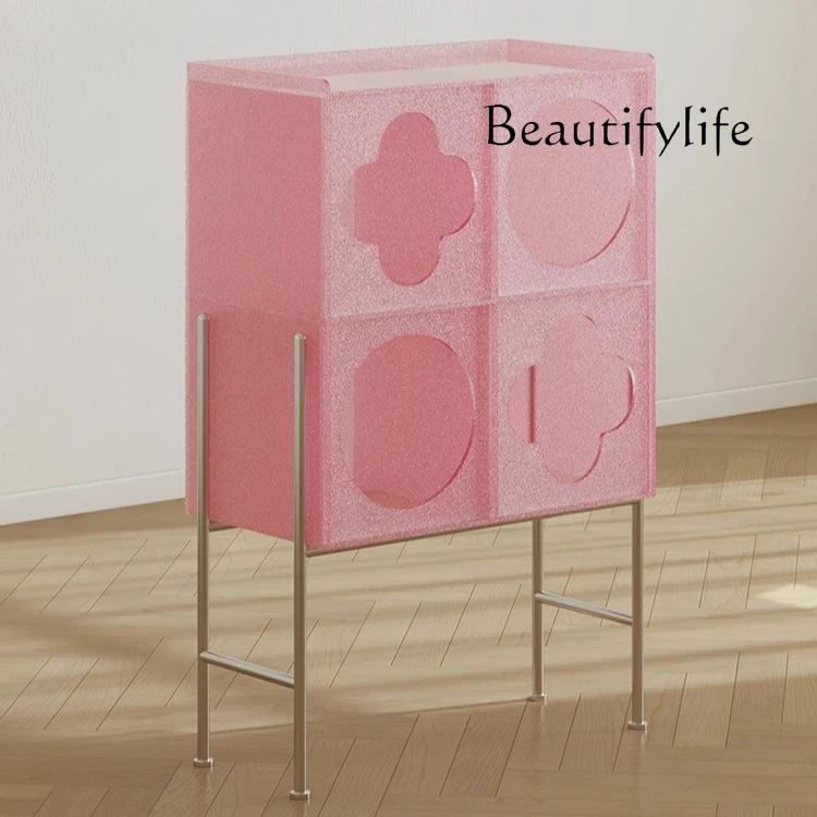 

Acrylic dining side living room sofa side cabinet cream antique storage locker magazine storage bookshelf
