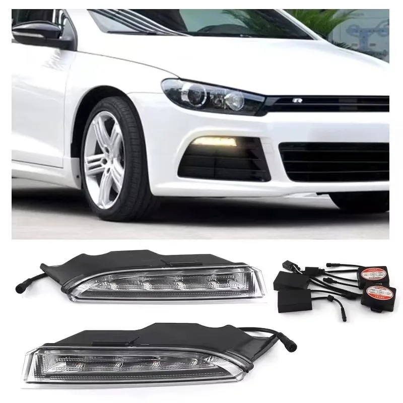 For VW Volkswagen Scirocco R Line 2009-2016 Car LED DRL Daytime Running Lights White Fog Lamp Yellow Turn Signal Lamp Accessory