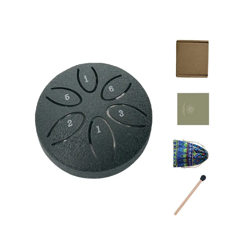 Mini-Stahl-Zungentrommel, 3 Zoll, 6 Töne, tragbare Ethereal Rain Handtrommel mit Schlägel, Meditations- und Yoga-Perkussionsinstrument – Detail 7