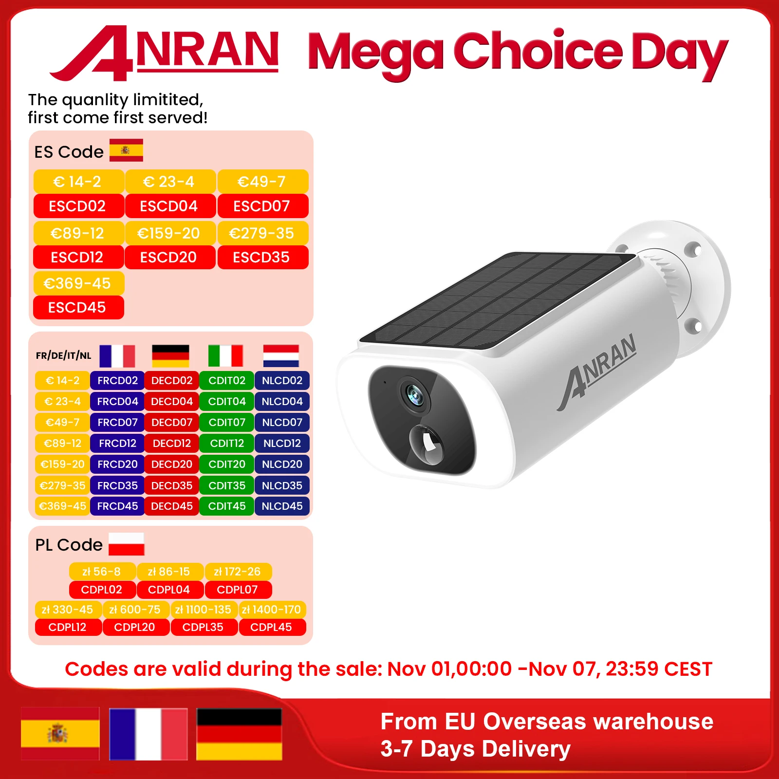 ANRAN 2K Solar Security Camera 3MP Outdoor Wireless 2.4G WIFI Camera Battery Camera Floodlight Color Night Vision Can't Add NVR