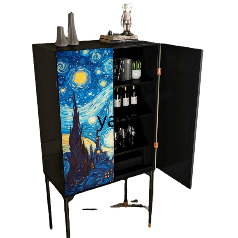 CX Solid Wood High-Leg Wine Cabinet Painted Dining Side Living Room Wall Integrated Hallway Home Chest of Drawers