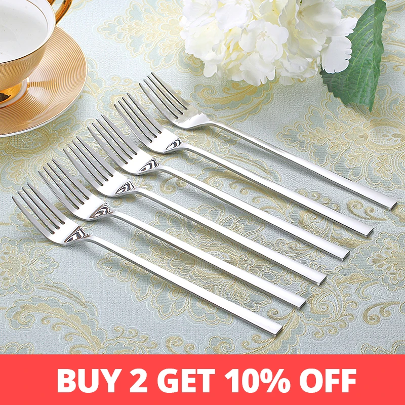 

6-10 шт. 8,5 "корейские обеденные вилки с длинной ручкой, настольная ложка для стейка, кухонные столовые приборы из нержавеющей стали, роскошный серебряный набор посуды 8,5 дюйма