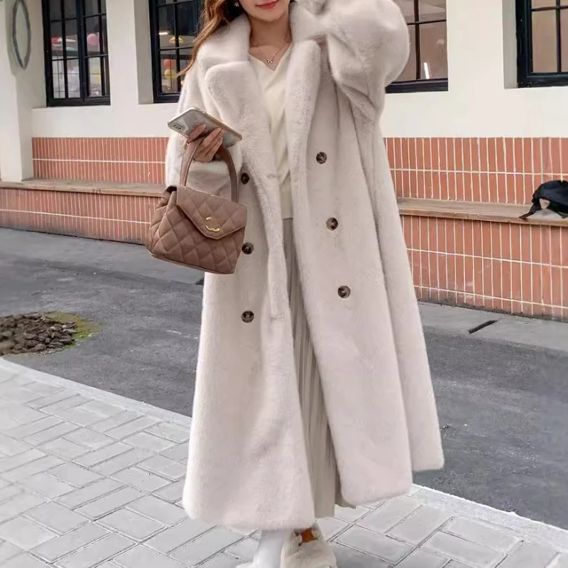 Fashion Elegant Women's Coat 2025 Winter Casual Style Long Faux Fur Coat