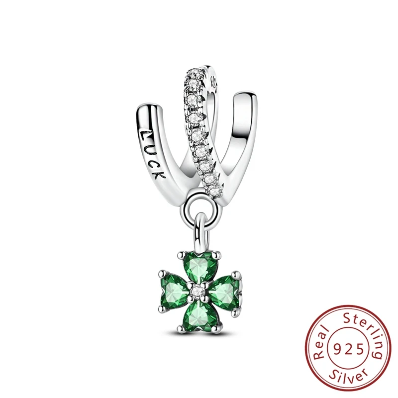

Luxurious 100% 925 Sterling Silver Lucky Clover Beads Charm Fits Bracelet & Bangle For Women Luxury Jewelry Gifts