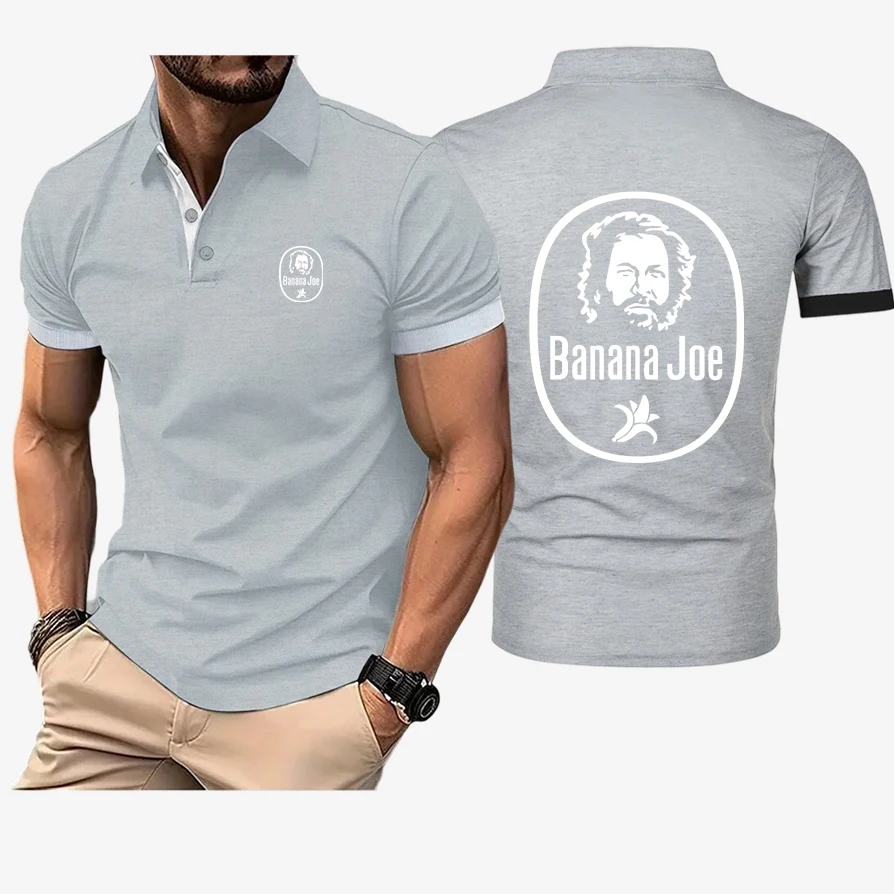 2025 BUD SPENCER BANANA JOE Print Men's New Summer Cotton Breathable Polo Shirt Casual Solid Color Slim Fit Fashion Tops