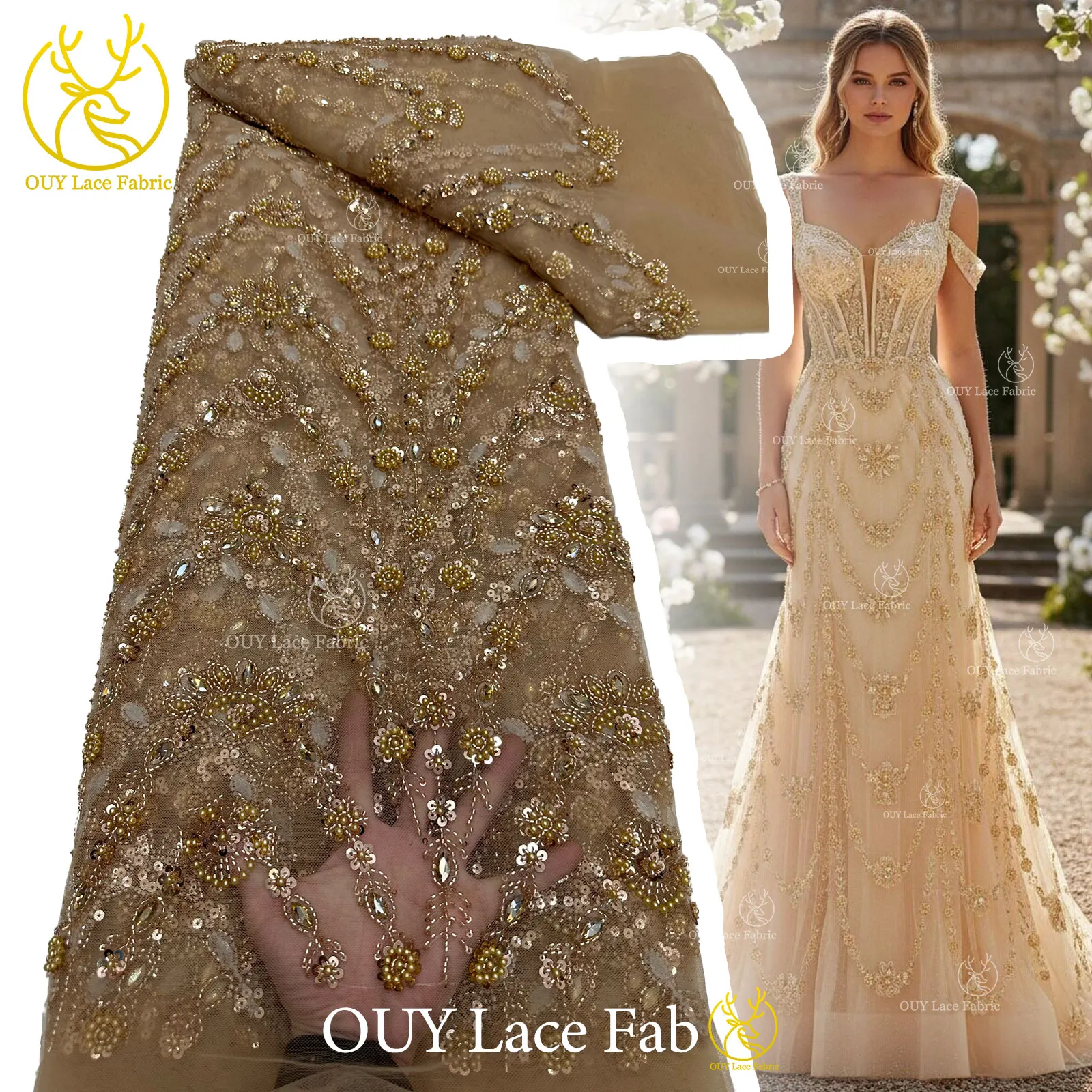 

French Stone Beaded Lace Fabric 2026 New Design African Sequin Lace Fabric High Quality Nigerian Tulle Lace Wedding Dresses