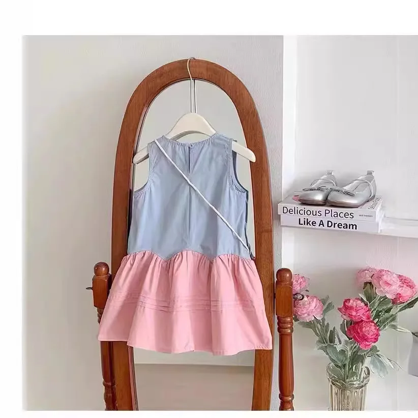 Girls Casual Dresses Rose Sleeveless Patchwork Dress Kids Dresses for Girls 1 To 7 Years Flower Girl Dresses for Weddings