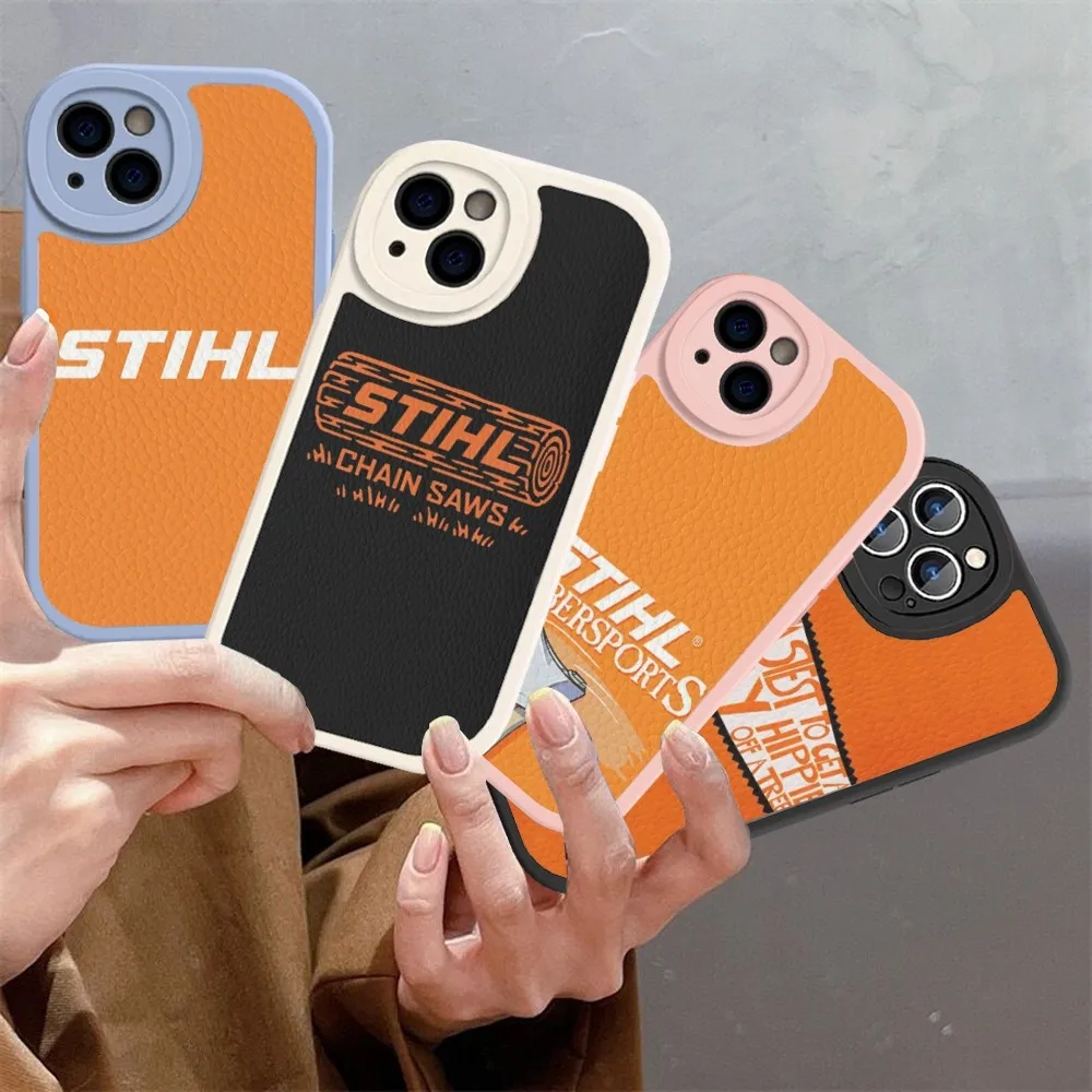 

S-StihlS Timbersports Series Phone Case Hard Leather For IPhone 16 15 14 13 12 Mini 11 14 Pro Max Xs X Xr 7 8 Plus Fundas