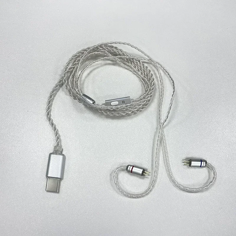 Earphone Upgrade Cable Silver Plated Type-C Plug 4Core Wire 2Pin Headphone Cable Support Call Control 47inch Cable