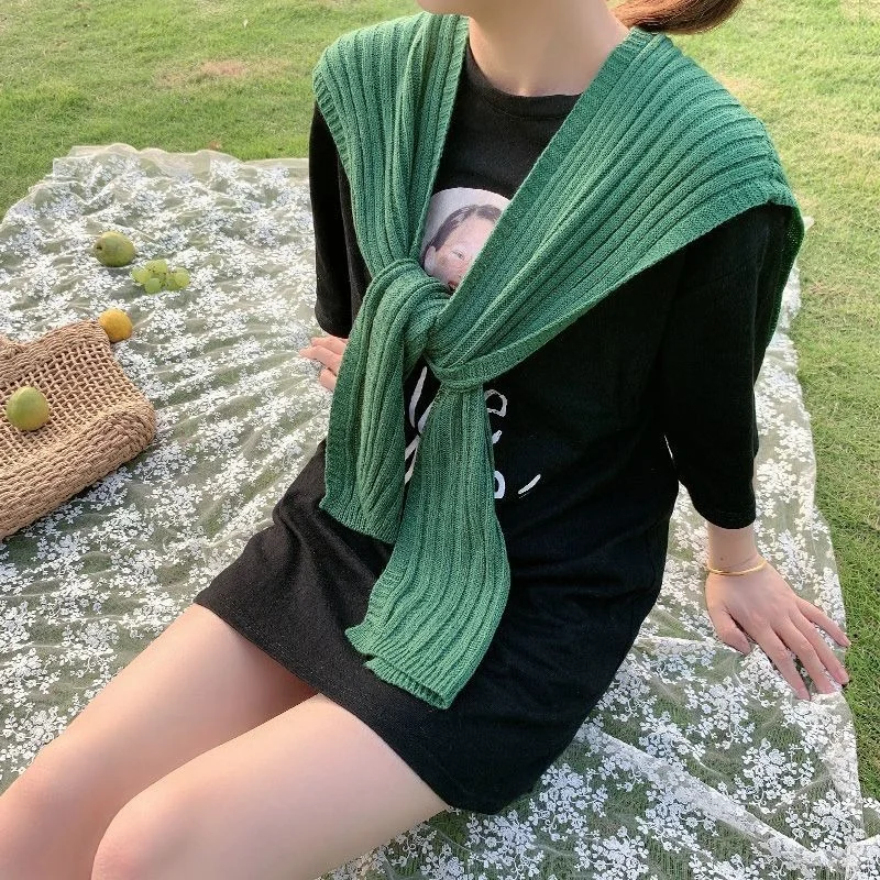 Shrugs Women Shoulder Shawl Fall Outwear All-match Candy Colors Fashion Knit Scarf-collar Harajuku Korean Streetwear Chic Sweet