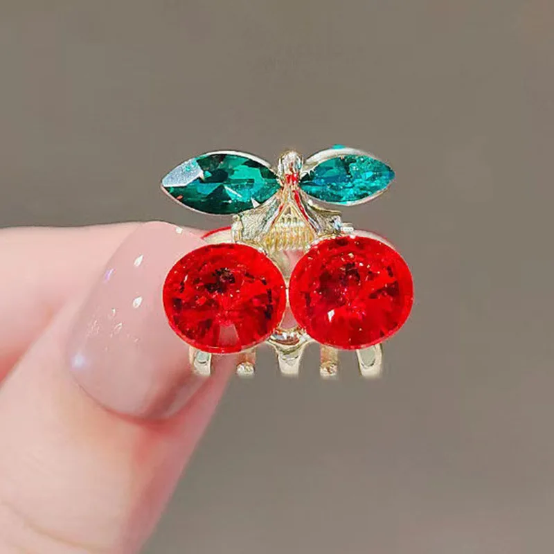 1pair Kawaii Cute Small Cherry Hair Claw Clips Women Girls Rhinestones Hairpin Hair Clip Crab Headwear Hair Accessories Ornament