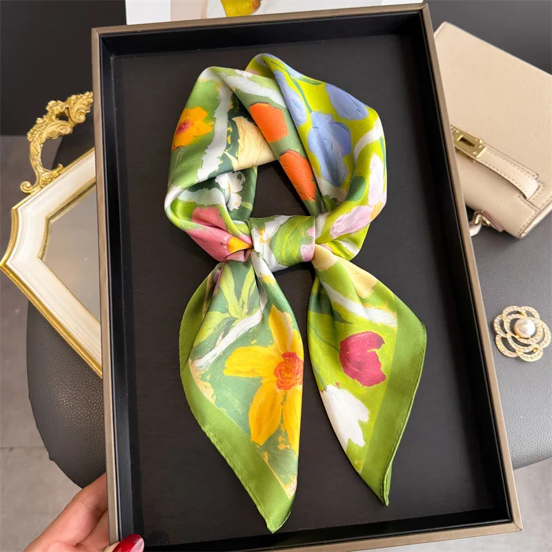 

Silk square scarf, women's satin shawl wrap, headscarf, women's hairband, wrist luxury square scarf, 70*70 cm, neck scarf