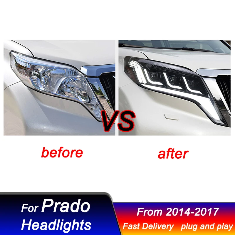 Faros Led de coche para Toyota Prado 2014-2017 estilo Lexus lámpara LED para cabeza actualización DRL lámpara de señal dinámica conjunto de luz delantera