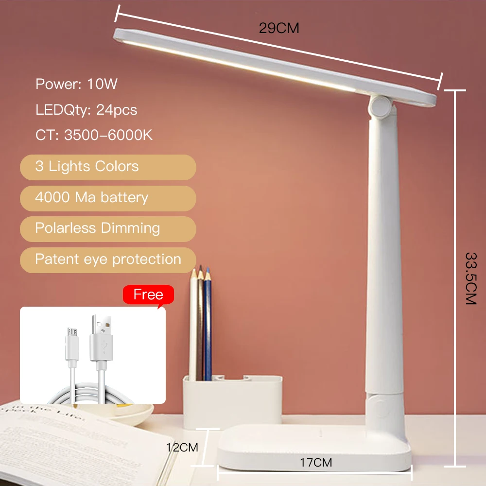 Imagem -04 - Lâmpada de Mesa Led Regulável ao Toque Dobrável Usb Carregável Mesa Proteção Ocular Leitura Luz Noturna Stepless Cores dc 5v