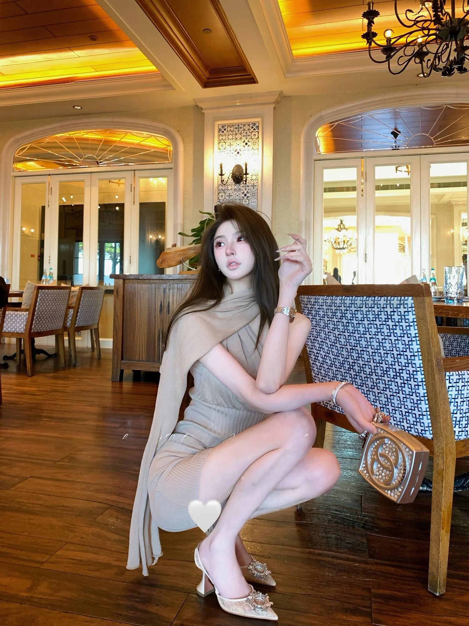 

F PROJECT Pale Beauty Series Single Wear Neck Hanging Dress Casual Style Wrap around Skirt Sleeveless Slim Fit for Ladies
