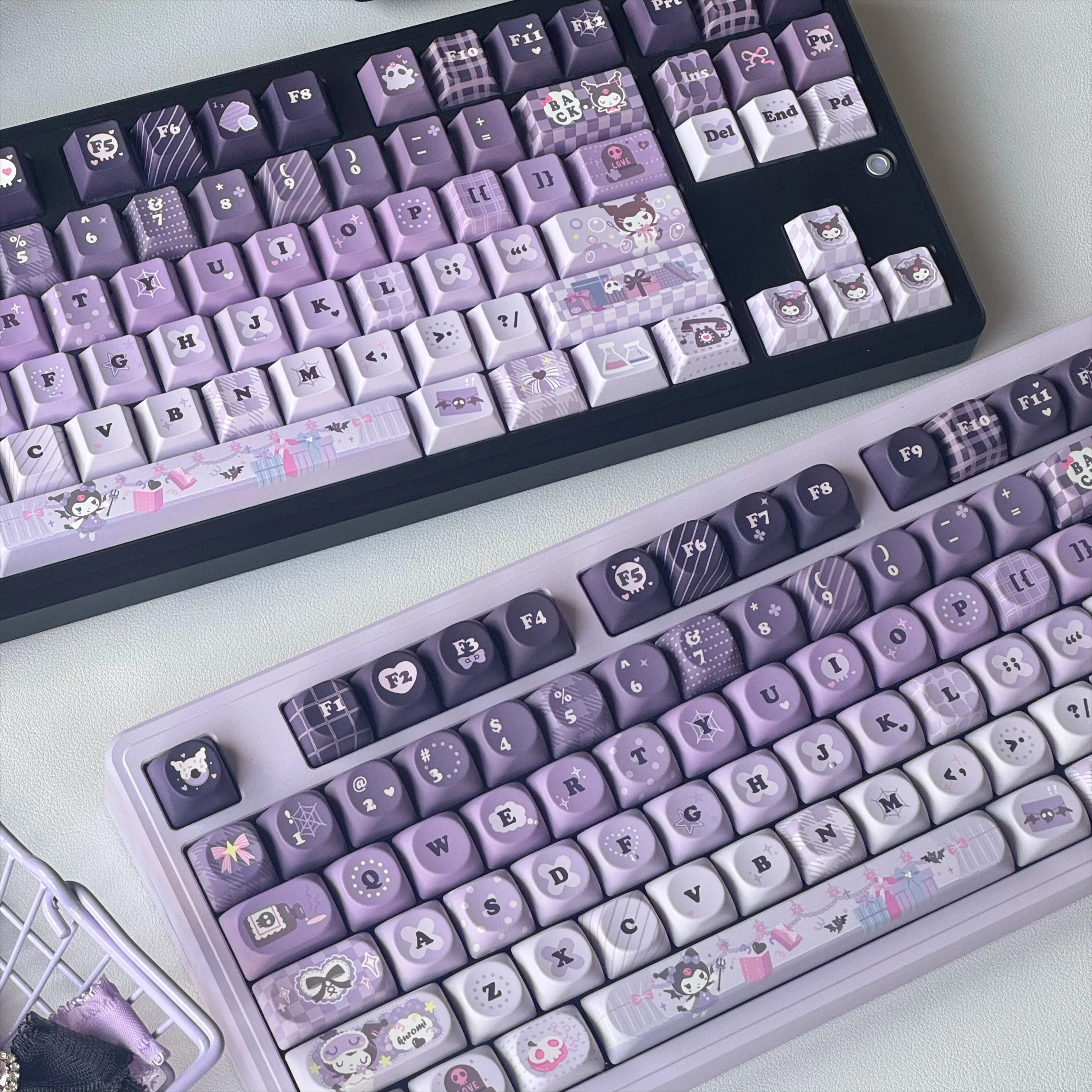 kawaii Cute Sanrio Kuromi Themed Keycaps SOA Cherry Profile Black-Purple Anime Keycap Set for MX Switches Mechanical Keyboards