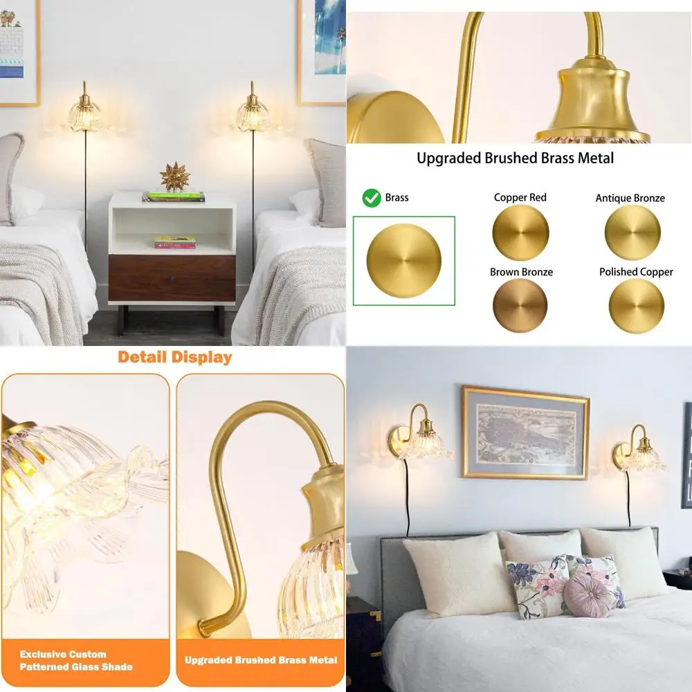 

Набор из 2 настенных светильников в винтажном стиле с прозрачными стеклянными плафонами, регулируемым шнуром для спальни, прихожей и домашнего декора