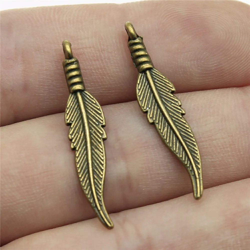 20pcs 32x6mm 4 Colors Feather Charms Pendant Alloy Hand Crafts Jewelry Making Accessories