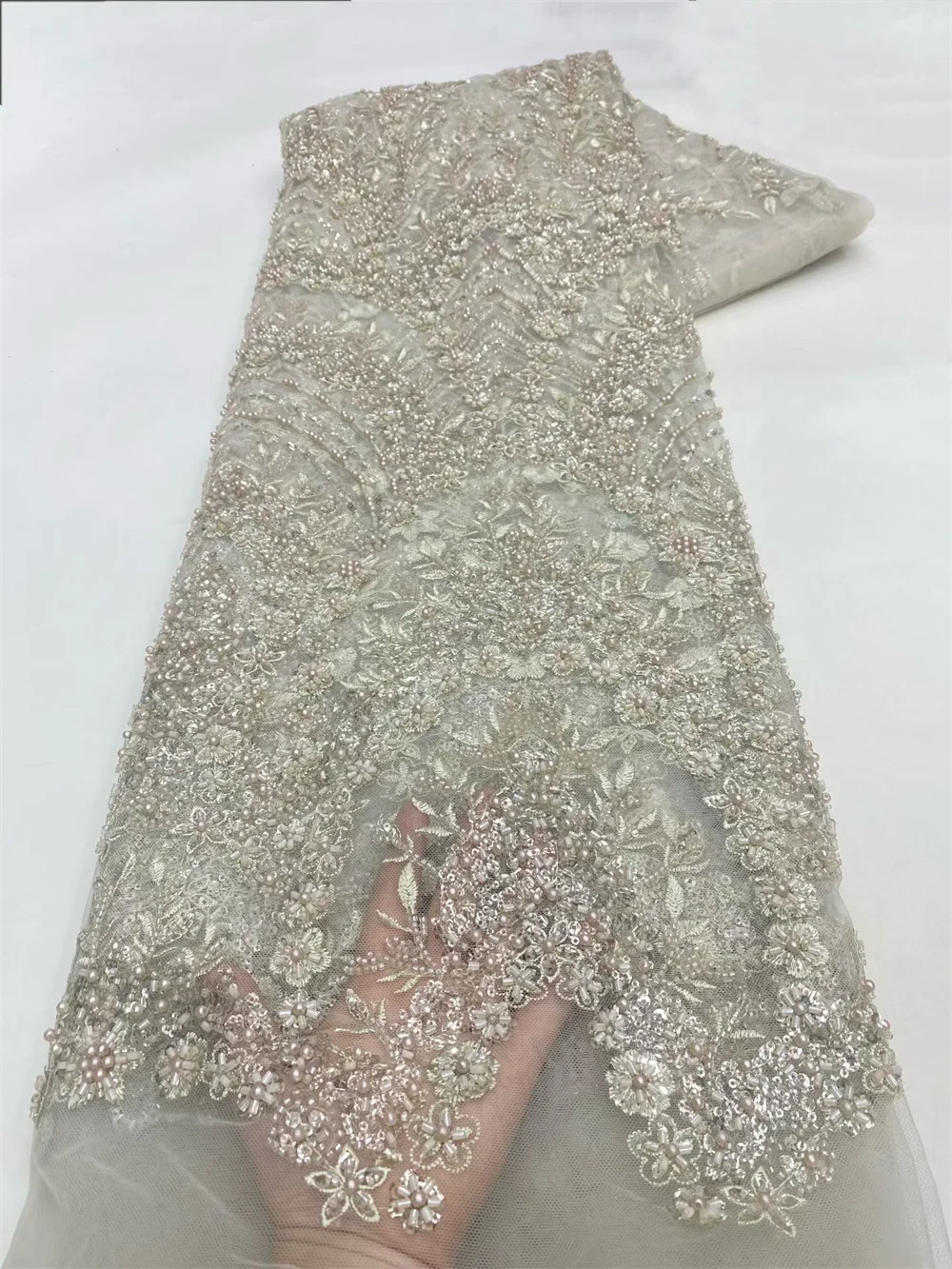 Luxus Apex Blau Spitze Stoff Hohe Qualität 2025, Afrikanische Spitze Stoff Perlen Französisch Nigerian Pailletten Spitze Stoffe Für Nähen H59-1