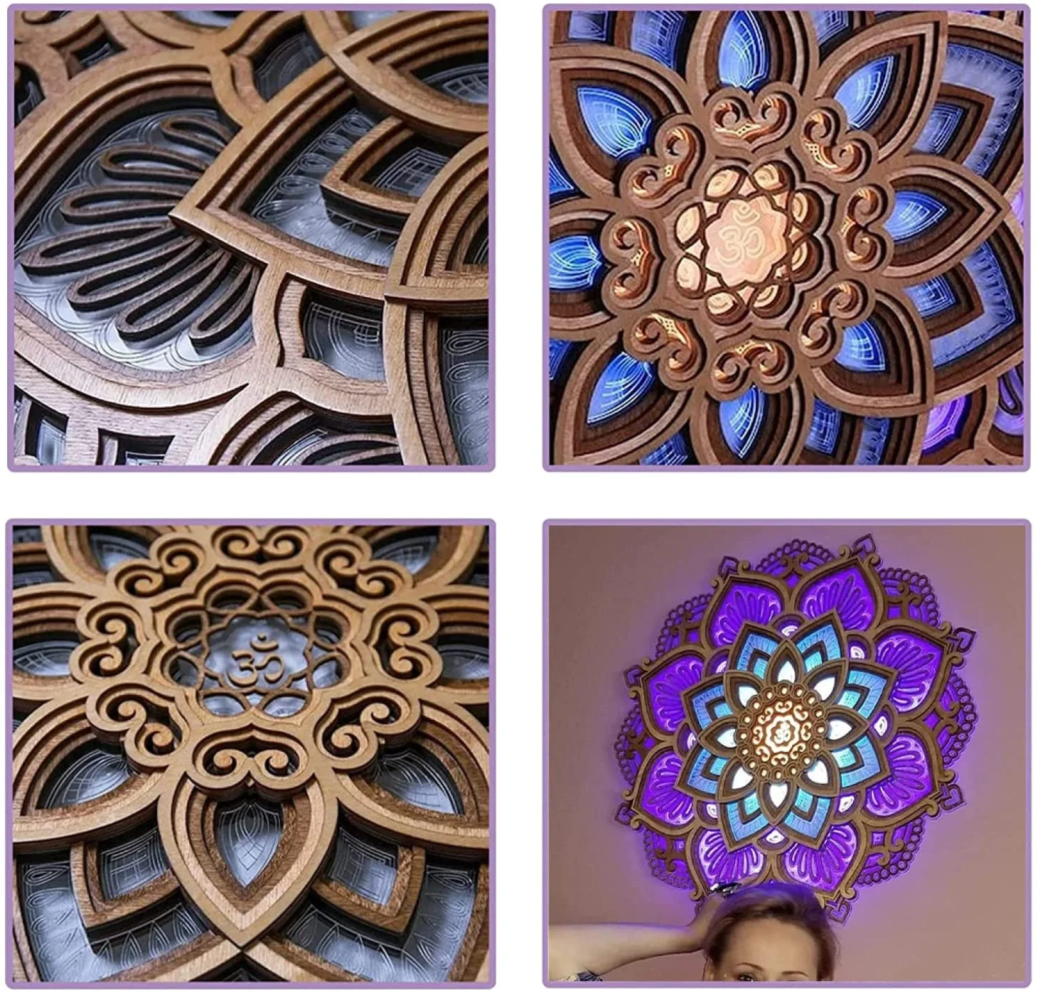 

Mandala Yoga Room Night Light LED Multilayered Laser Cut Carved Light LED Elegant Wooden Mandala Hanging Lamp Dropshipping