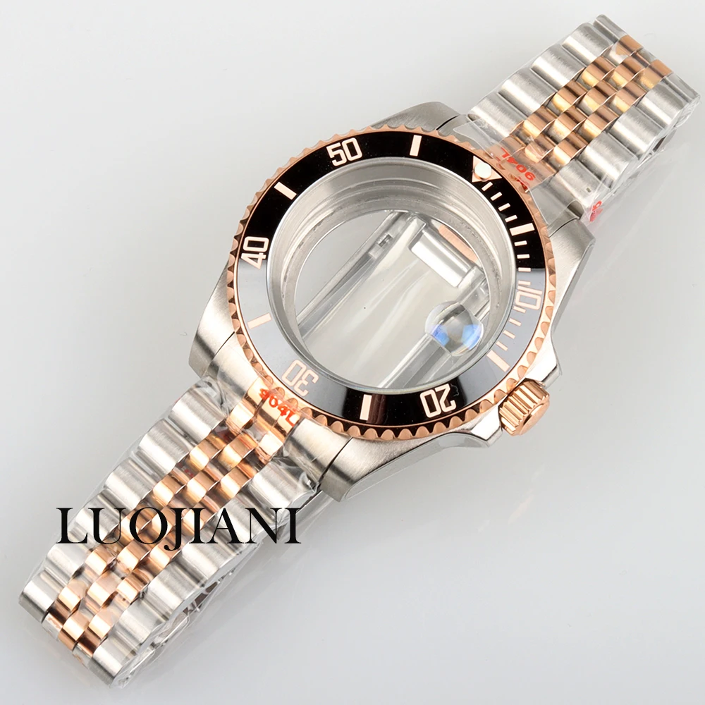 Rose Gold Silver NH35 Case Jubilee Bracelet Sapphire Glass Waterproof for NH34 NH35 NH36 movement 28.5mm dial SUB Watch Case