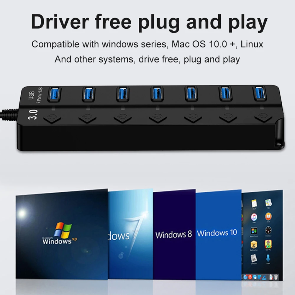 Hub USB 3.0 Hub USB 3 0 Splitter Multi USB usa adattatore di alimentazione Hub multiplo Expander 2.0 con interruttore per accessori per Laptop