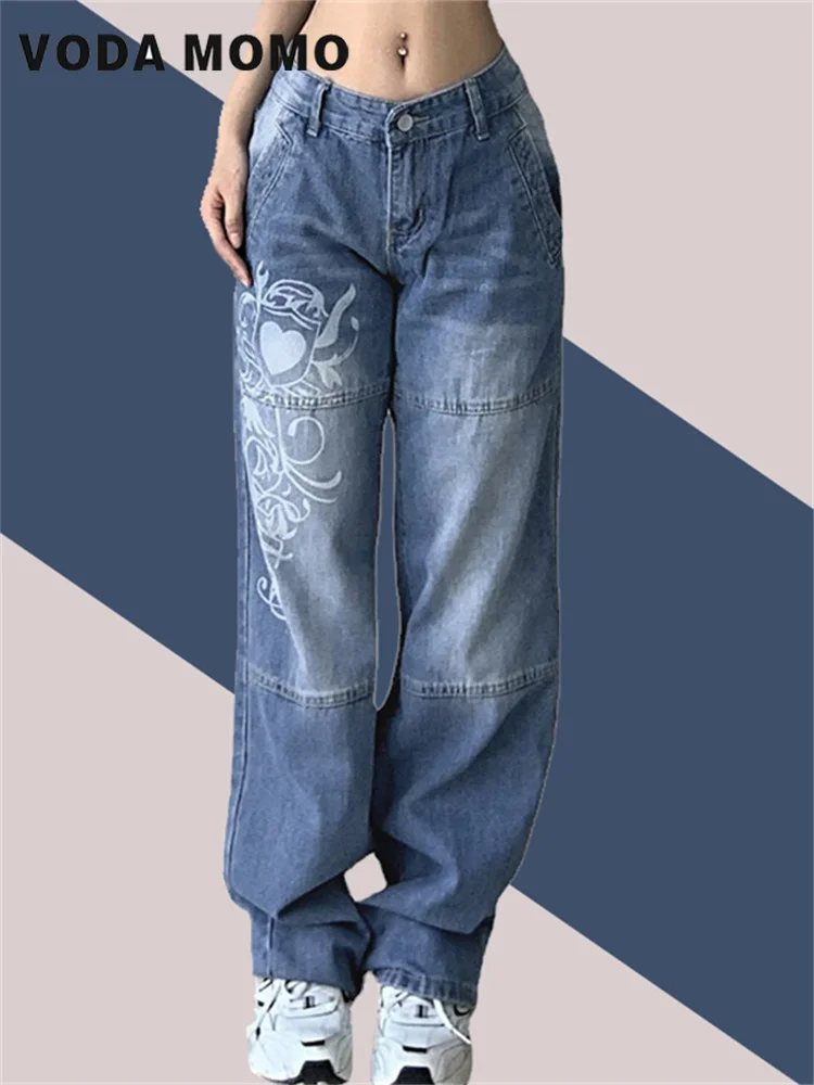 

Y2K Aesthetics High Waist Streetwear 90S Baggy Jeans Women Pants Straight Wide Leg Jeans Harajuku Printed Cargo Jeans Vintage