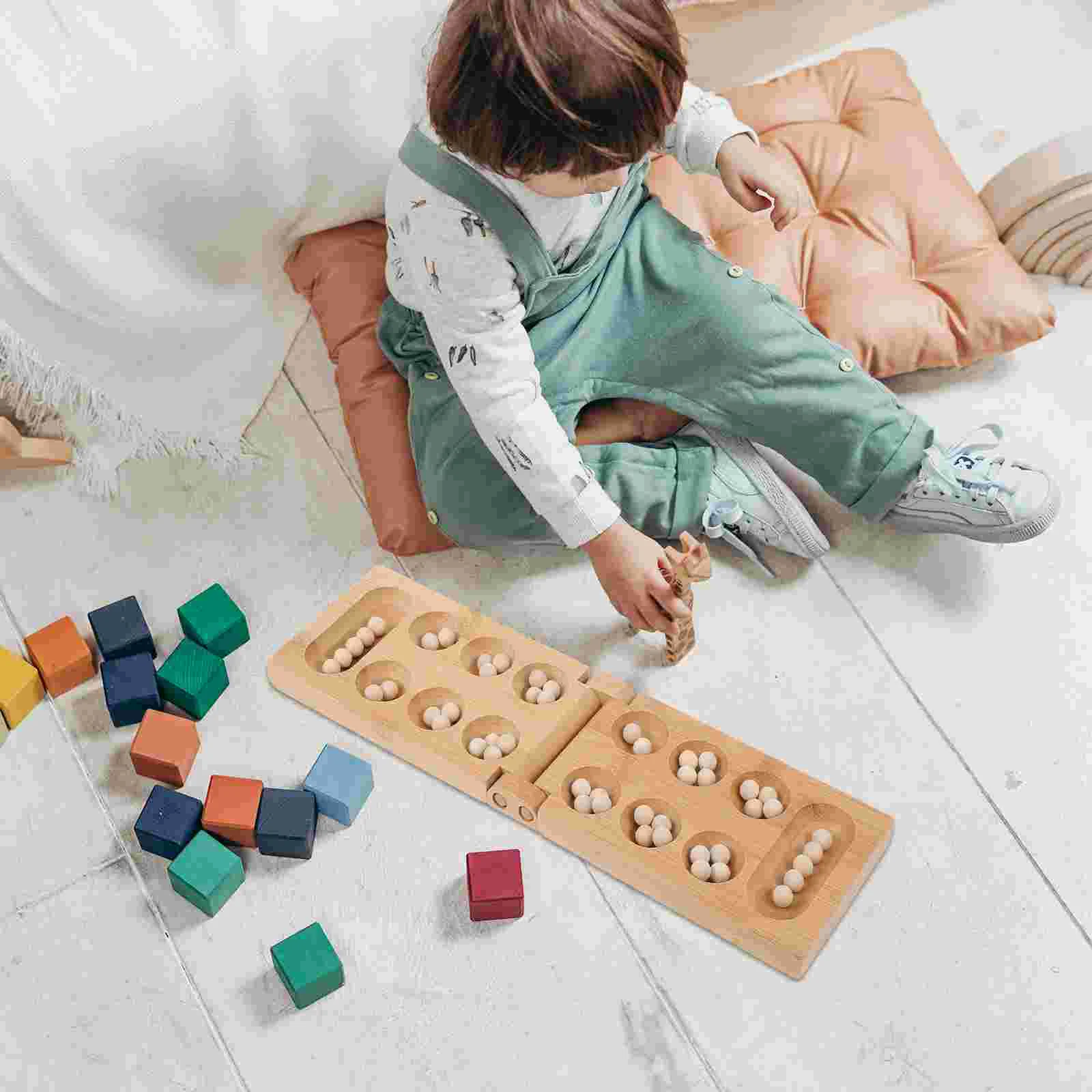 Mancala crianças xadrez dobrável tabuleiro de madeira jogo criativo brinquedo educativo brinquedo treinamento lógico