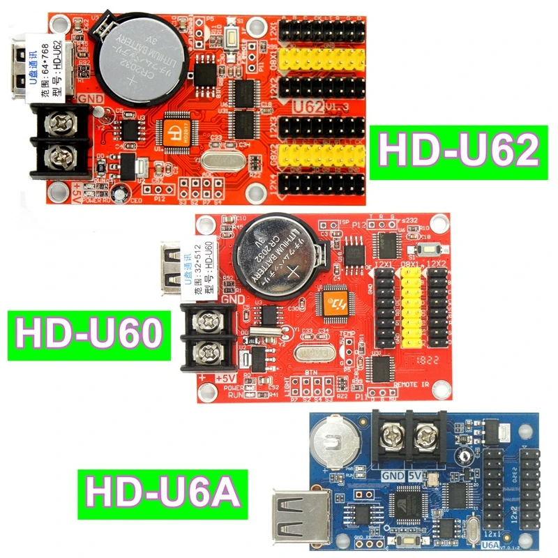 HD-U6A HD-U62 HD-U60 USB Led Control Card Wireless U-disk P10 led Controller For Lintel Scrolling Message Led Sign Display